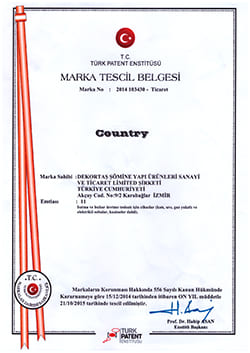 Country Soba Şömine Tescil Belgesi