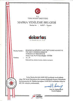 Dekortaş Tescil Belgesi